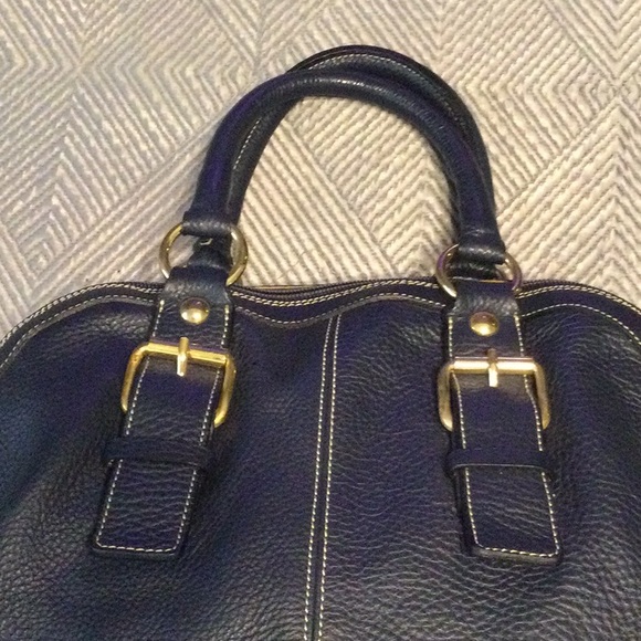 Guia’s large blue leather satchel for women - Picture 6 of 9
